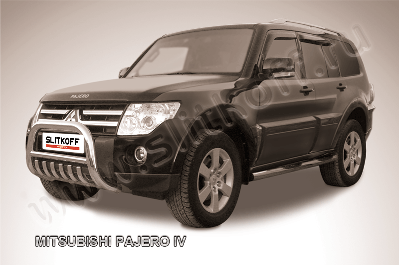 Кенгурятник Slitkoff d76 низкий с защитой картера для Mitsubishi Pajero IV 2006-2011. Артикул MPJ003