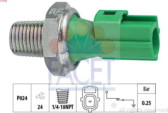 Датчик давления масла Facet Made in Italy - OE Equivalent. Артикул 7.0146