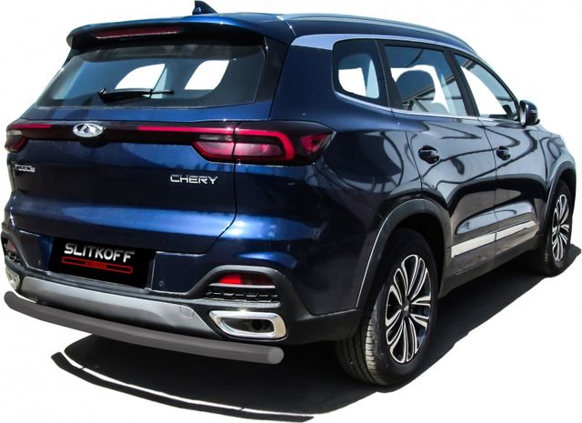 Защита Slitkoff заднего бампера d57 для Chery Tiggo 8 2018-2026 Серебристая. Артикул CT8-005S