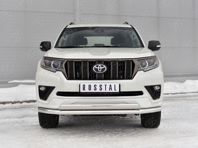 Защита RusStal переднего бампера d63 секции-d75x42 дуга для Toyota Land Cruiser Prado 150 Black Onyx 2020-2026. Артикул LCPZ-003547