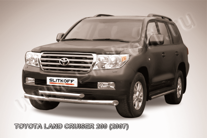 Защита Slitkoff переднего бампера d76/57 двойная для Toyota Land Cruiser 200 2007-2012. Артикул TLC2-011