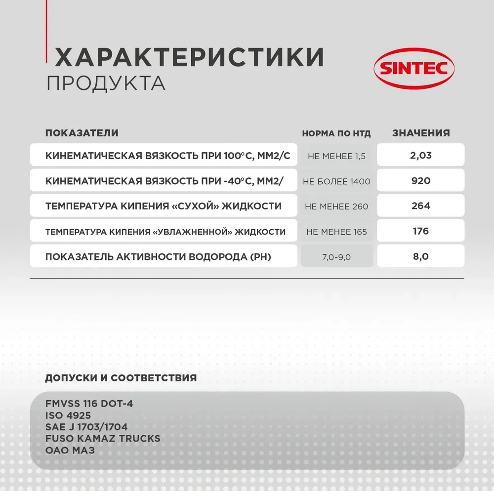 Жидкость тормозная Sintec Super DOT-4 910г Sintec. Артикул 800737