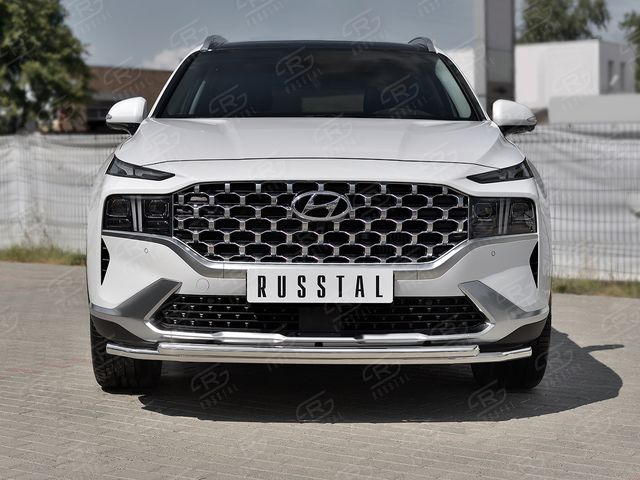 Защита RusStal переднего бампера d42 секции-d42 дуга для Hyundai Santa Fe IV рестайлинг 2021-2026. Артикул HSFZ-003596