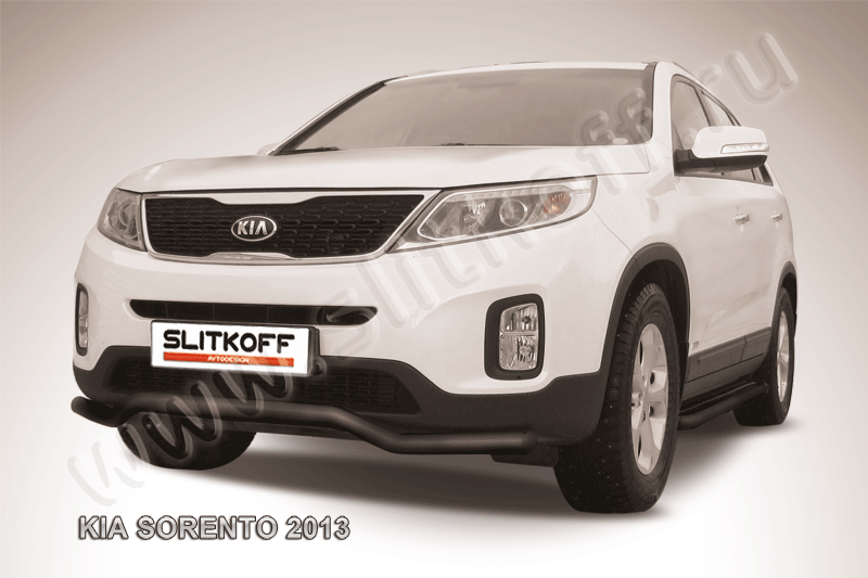 Защита Slitkoff переднего бампера d57 Волна ЧЕРНАЯ матовая для Kia Sorento II рестайлинг 2012-2026. Артикул KS13-005B