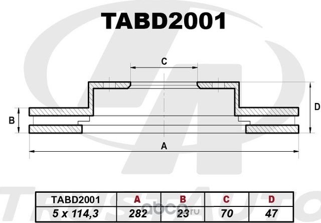 ТОРМОЗНОЙ ДИСК (Trustauto). Артикул TABD2001