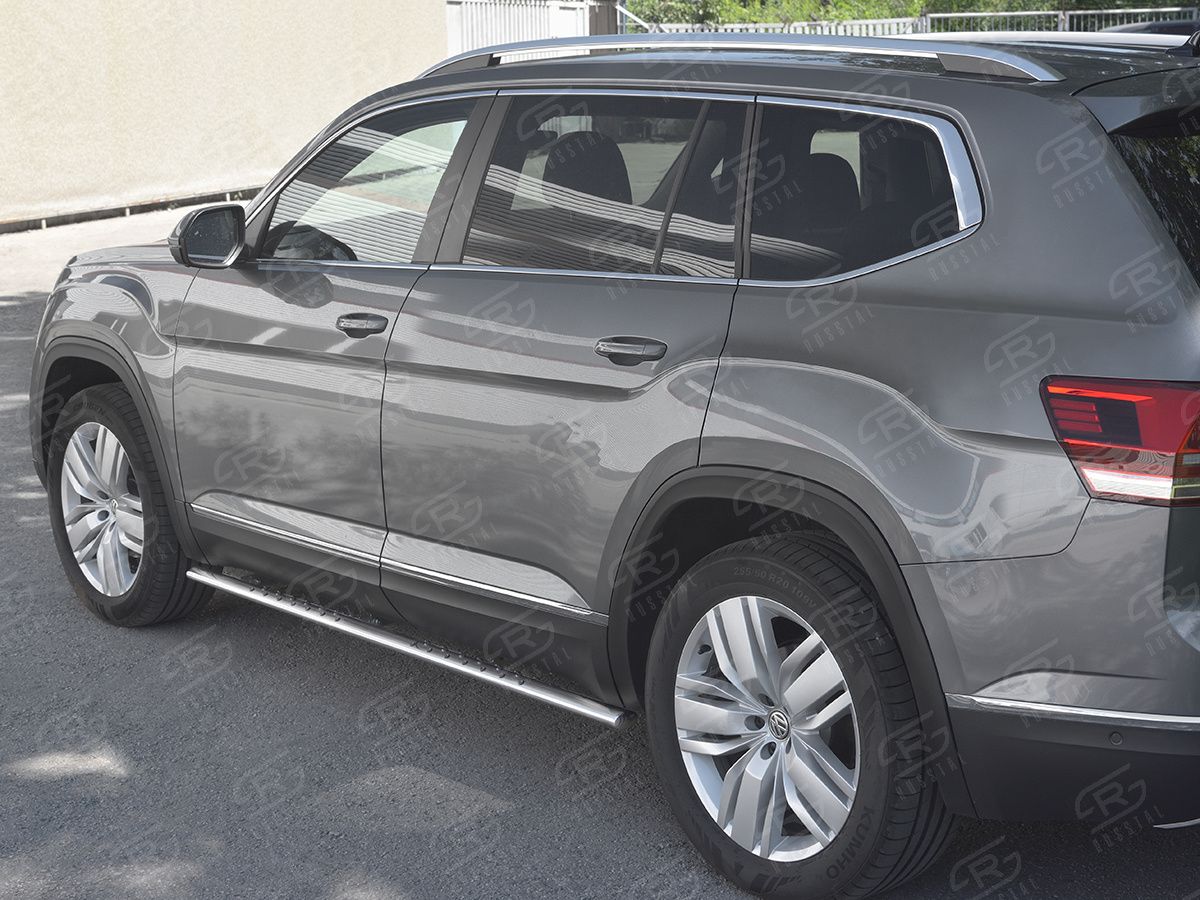 Защита порогов RusStal труба 75х42 овал с проступью для Volkswagen Teramont 2017-2026. Артикул VTMO-002992