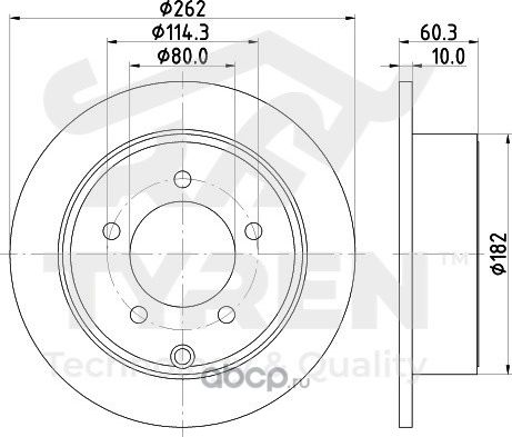 Тормозной диск (Tyren). Артикул TYR1021341