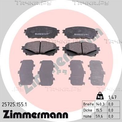 Тормозные колодки Zimmermann передние для Mazda 6 III (GJ) 2012-2026. Артикул 25725.155.1