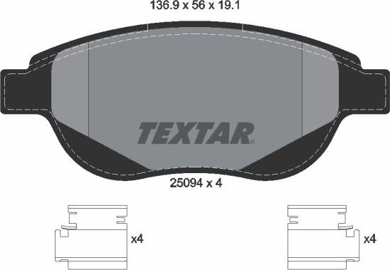 Тормозные колодки Textar Q+ передние для Citroen C4 II 2006-2011. Артикул 2509401