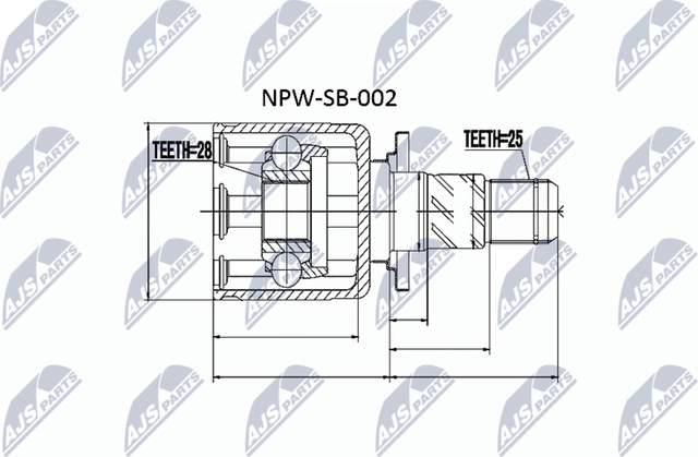 Шрус внутренний (граната) NTY задний для Subaru Tribeca I 2005-2014. Артикул NPW-SB-002