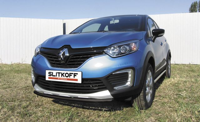 Защита Slitkoff переднего бампера d42 для Renault Kaptur 2WD 2016-2026 Черная. Артикул RK2WD002B