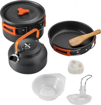 Набор посуды Helios 3-4 персоны, с чайником, анодированный алюминий. Артикул CAMPSOR-308