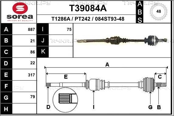 Полуось (привод в сборе, приводной вал) EAI. Артикул T39084A