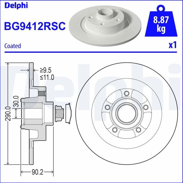 Тормозной диск Delphi для Renault Espace V 2015-2026. Артикул BG9412RSC