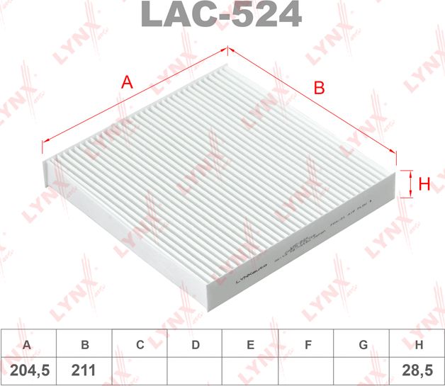 Салонный фильтр LYNXauto. Артикул LAC-524