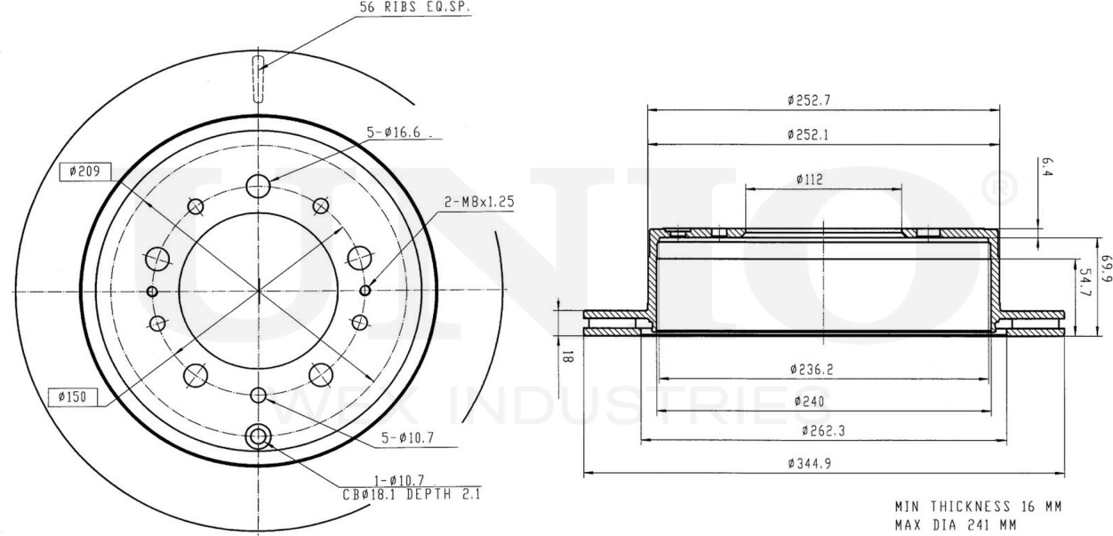 Диск тормозной (Unio). Артикул BRD-20124