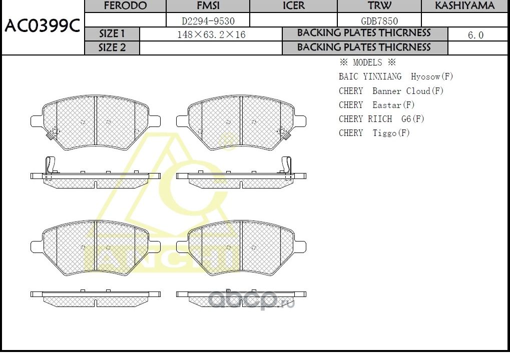 Тормозные колодки ANCHI AC0399C. Артикул AC0399C
