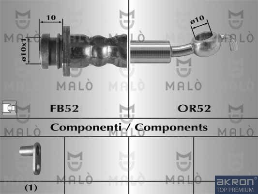 Тормозной шланг Malò передний для Suzuki SX4 I (Classic) 2006-2015. Артикул 80449