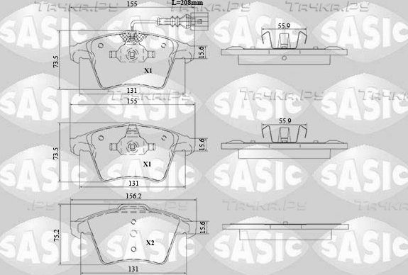 Тормозные колодки Sasic передние для Volkswagen Multivan T6 2015-2026. Артикул 6216188