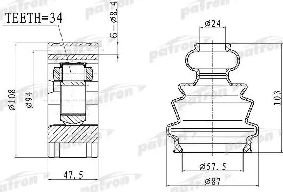 Шрус внутренний (граната) Patron. Артикул PCV4044