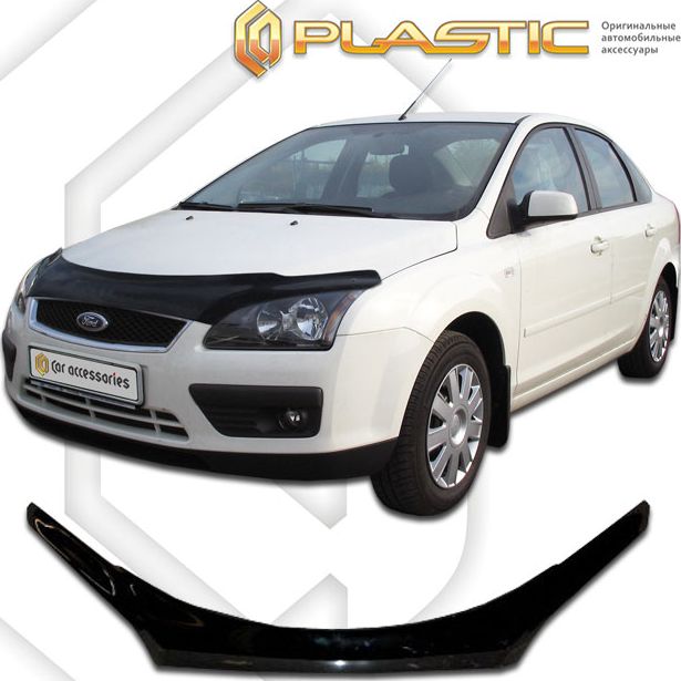 Дефлектор СА Пластик для капота (Classic черный) Ford Focus 2 седан-хэтчбэк 2005-2008. Артикул 2010060100709