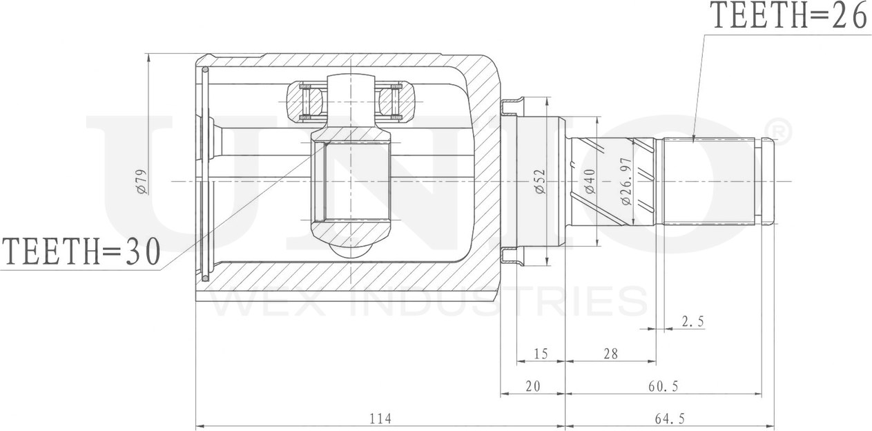 ШРУС внутренний (Unio). Артикул CVJ-30090