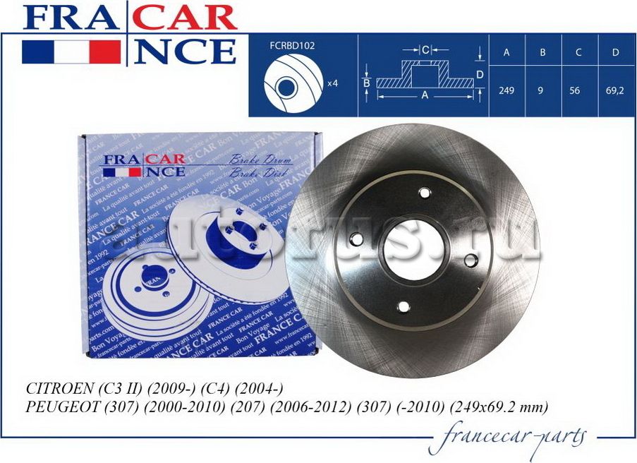 Диск заднего тормоза (Francecar). Артикул FCRBD102