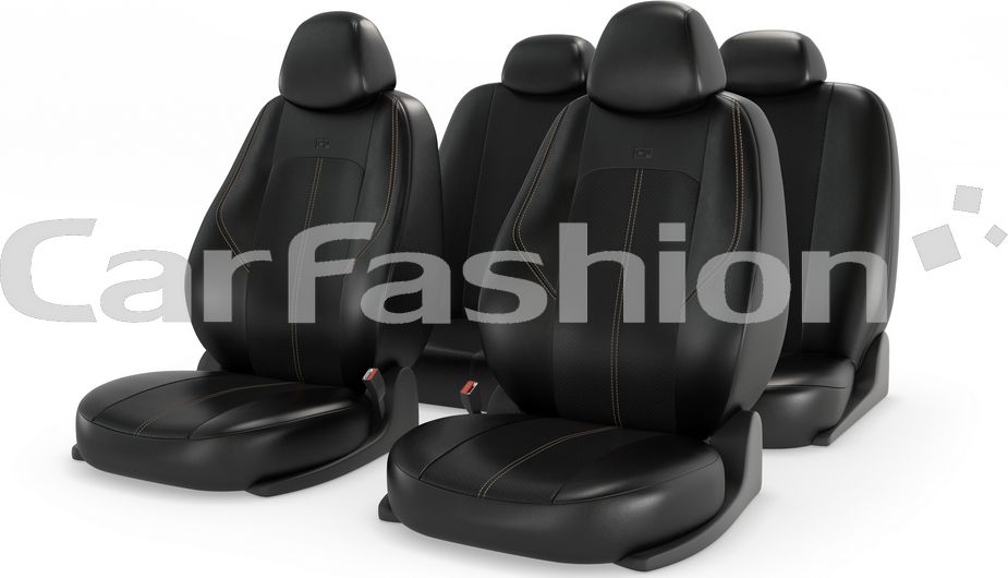 Чехлы универсальные CarFashion Ranger Leather на сидения авто, цвет Черный/Черный/Бежевый. Артикул 11207