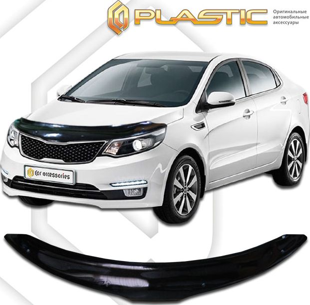 Дефлектор СА Пластик для капота (Classic черный) Kia Rio седан III 2015-2017. Артикул 2010010111090