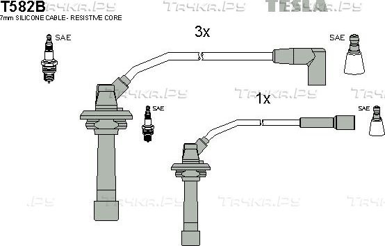 Высоковольтные провода (провода зажигания) (комплект) Tesla. Артикул T582B