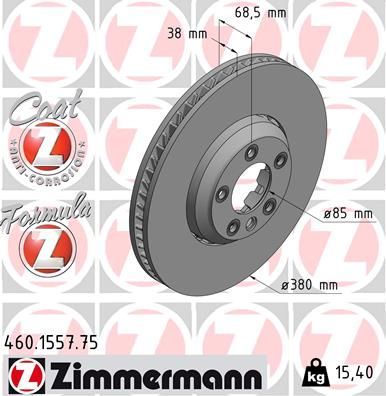 Тормозной диск Zimmermann Formula Z Coat Z передний левый для Porsche Cayenne I (955) 2002-2010. Артикул 460.1557.75