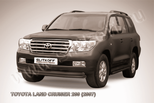 Защита Slitkoff переднего бампера d57/57 двойная ЧЕРНАЯ матовая для Toyota Land Cruiser 200 2007-2012. Артикул TLC2-012B