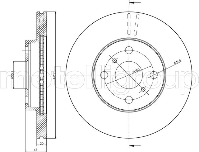 Тормозной диск Metelli передний для Toyota MR2 III (W30) 2000-2007. Артикул 23-0717C