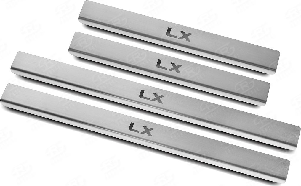 Накладки RusStal на пороги (лист нерж. шлифованный с надписью) для Lexus LX 570 рестайлинг 2 2015-2026. Артикул LEXLX15-03