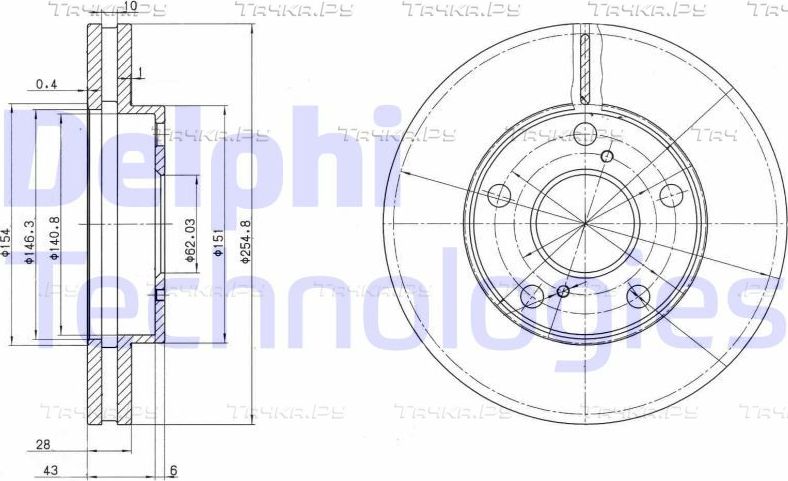 Тормозной диск Delphi передний для Toyota Camry 20 (V20, XV20) 1996-2002. Артикул BG3177