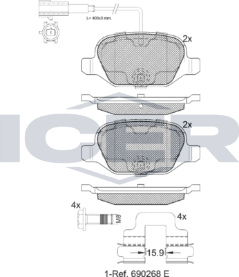 Тормозные колодки Icer для Fiat 500 II 2007-2026. Артикул 182038