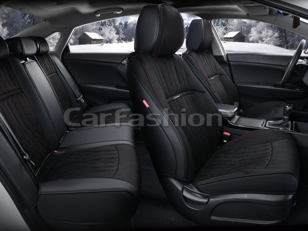 Чехлы универсальные каркасные CarFashion 5D Diplomat Plus на сидения авто, цвет Черный/Красный/Черный. Артикул 27314