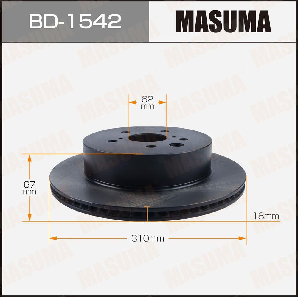 Диск тормозной MASUMA, rear TOYOTA LEXUS CROWN, GS450H GRS200, GWS191 Masuma. Артикул BD1542
