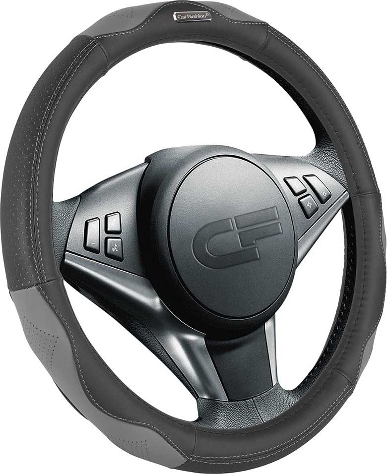 Оплётка на руль CarFashion Storm (размер M, натуральная кожа, цвет ЧЕРНЫЙ/СЕРЫЙ/СЕРЫЙ). Артикул 31349