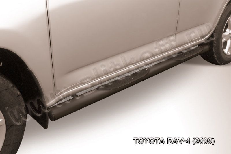 Пороги Slitkoff труба d76 с проступями ЧЕРНЫЕ матовые для Toyota RAV4 III SWB 2009-2010. Артикул TR409-009B