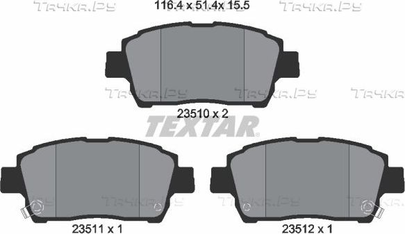 Тормозные колодки Textar передние для Lifan Solano I (620) 2008-2016. Артикул 2351002