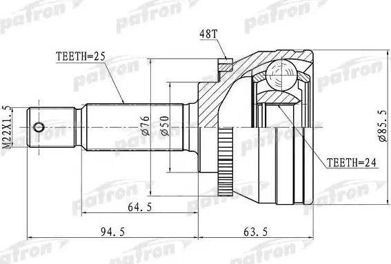 Шрус наружный (граната) Patron для Kia Rio II 2005-2011. Артикул PCV1611