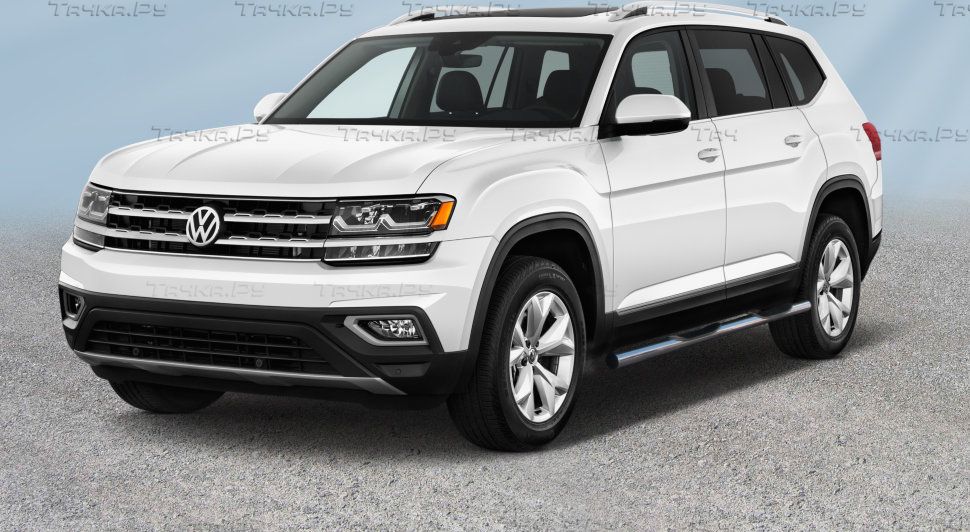 Пороги Slitkoff труба d76 с проступями для Volkswagen Teramont 2018-2026. Артикул VWTM004