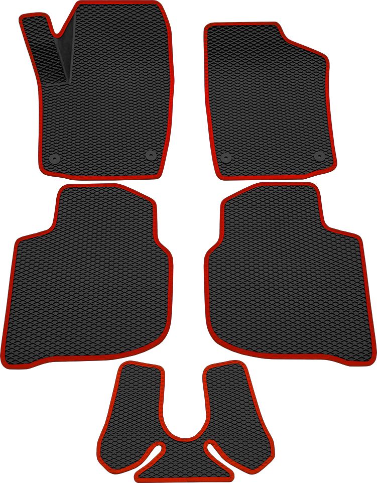 Коврики Rezkon 3D EVA Ромб резиновые для салона Volkswagen Polo VI 2020-2026 Красный кант. Артикул 9235020204