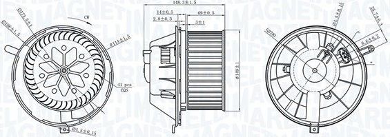 Вентилятор, мотор печки (отопителя) салона Magneti Marelli. Артикул 069412229010