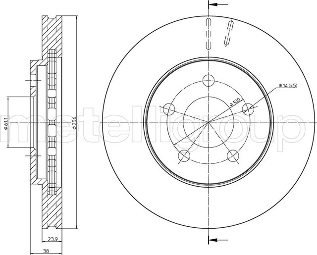Тормозной диск Metelli передний для Dodge Caravan III 1995-2001. Артикул 23-1622