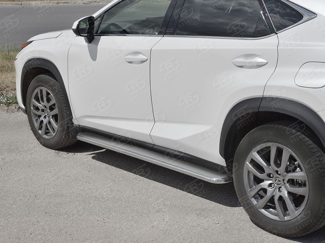 Защита порогов RusStal труба d42 с листом (Лист нерж, проф. нерж) (Вариант 3) для Lexus NX300 2017-2026. Артикул LNX3L-0029423