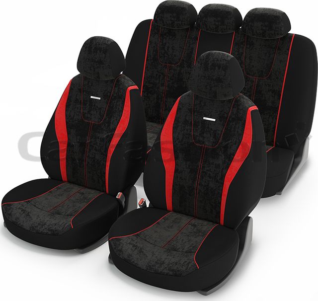 Чехлы универсальные CarFashion Record на сидения авто, цвет Красный/Черный/Красный. Артикул 10069
