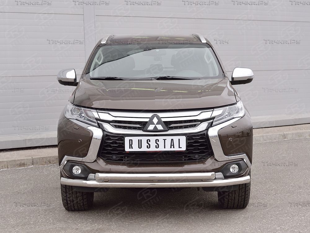 Защита RusStal переднего бампера d63 секция-d63 дуга для Mitsubishi Pajero Sport III 2016-2020. Артикул MPJSZ-002484