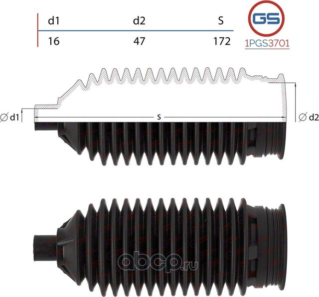 Пыльник рулевой рейки размер  16x47x172 (GS). Артикул 1PGS3701
